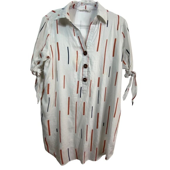 Lush White Striped Button-Down Shirt Dress Size Medium Classic Preppy Casual Y2k - Picture 1 of 7
